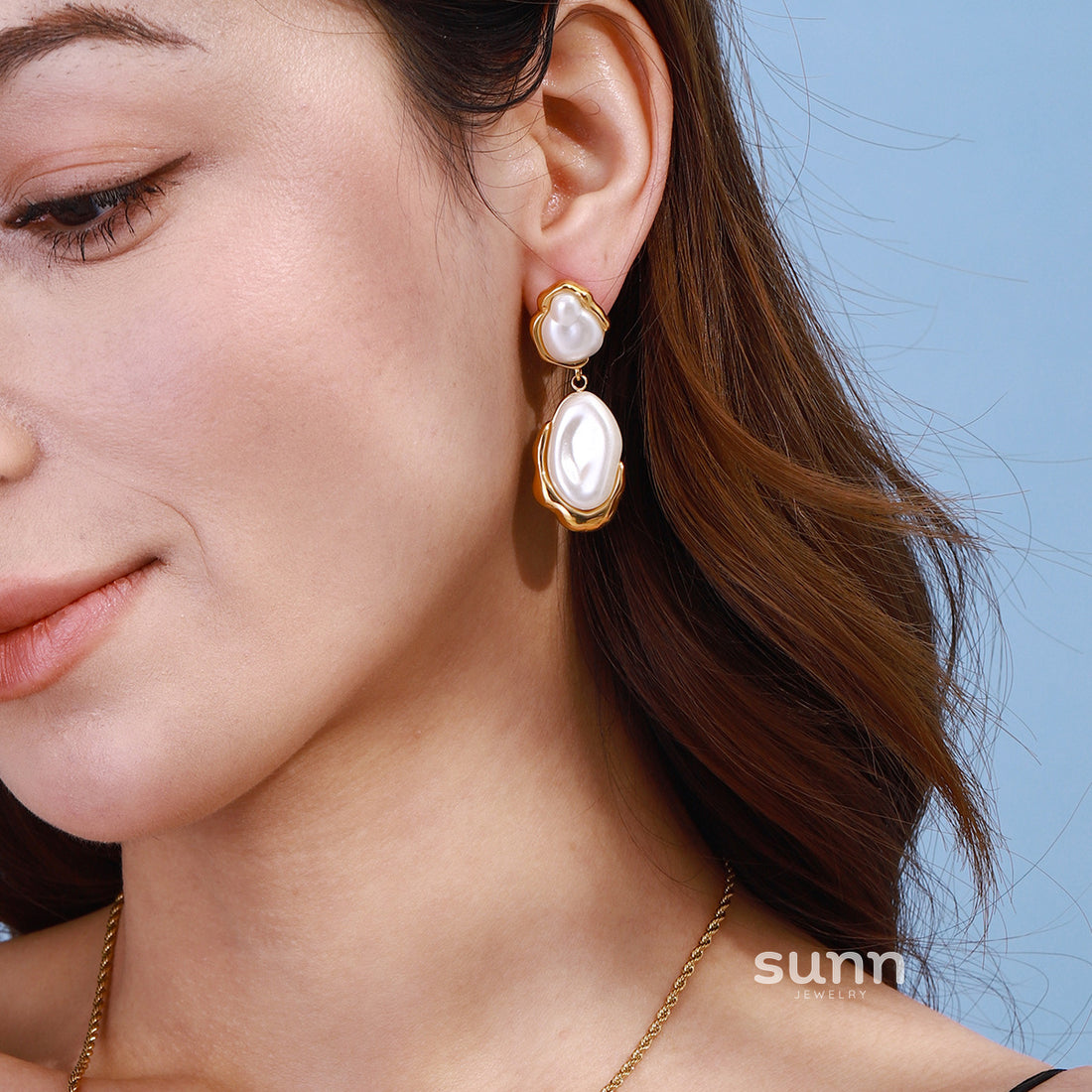 Leilany Stainless Steel Pearl Drop Earrings [2NMX7YJB]