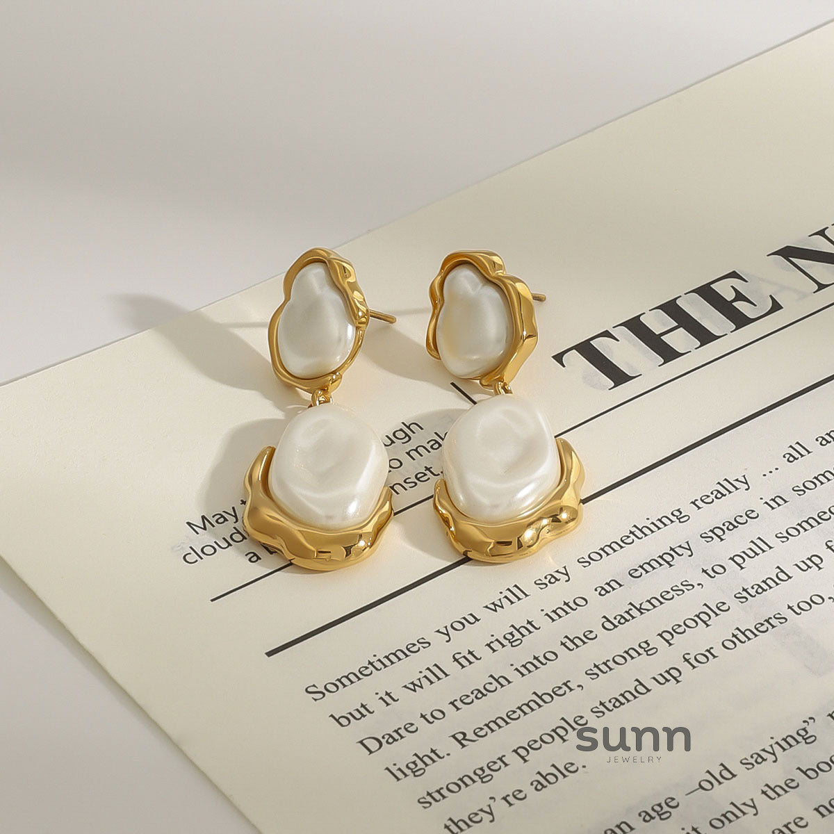 Leilany Stainless Steel Pearl Drop Earrings [6VNR8WXQ]