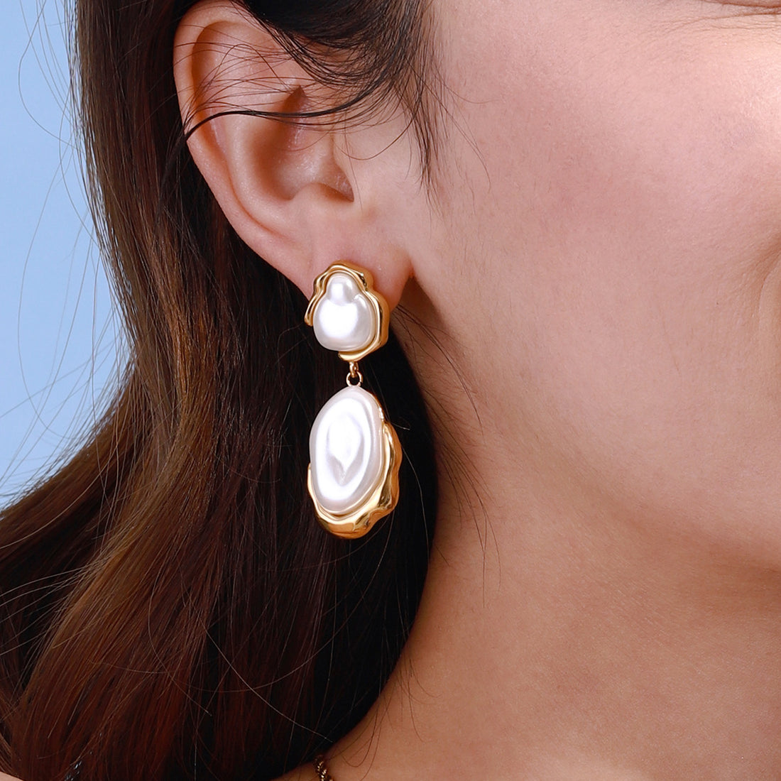 Leilany Stainless Steel Pearl Drop Earrings [2NMX7YJB]