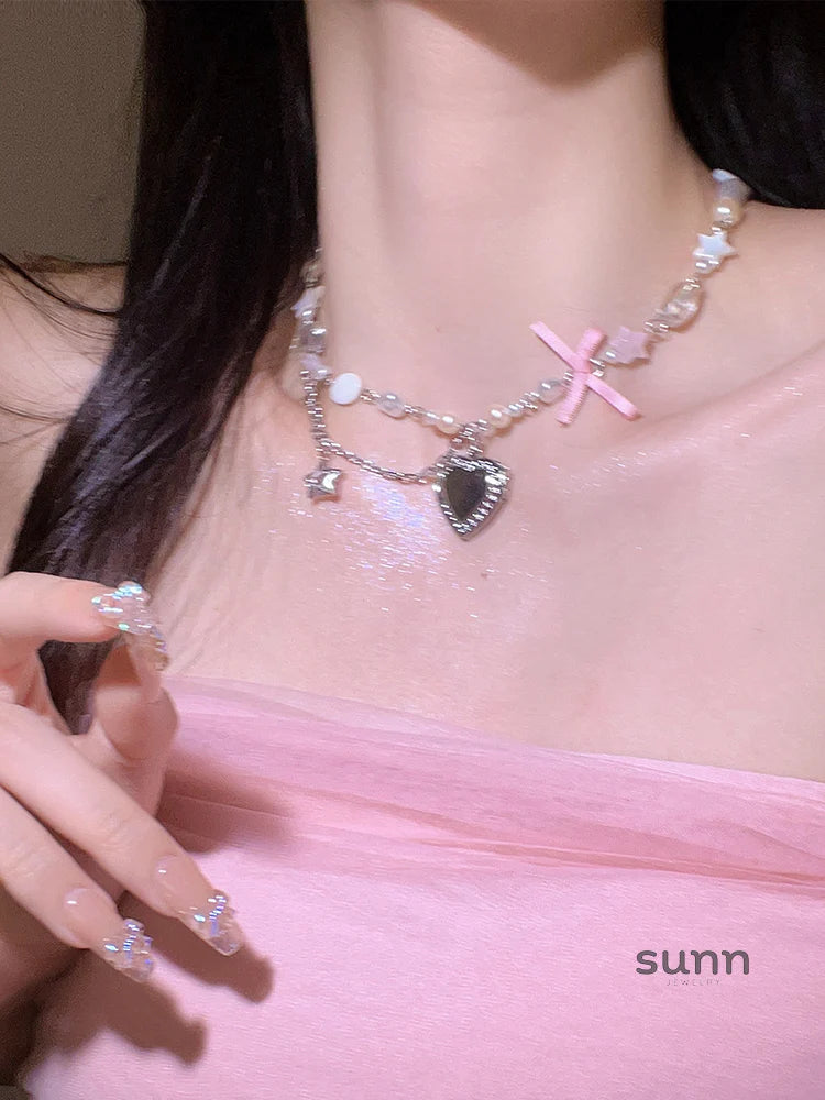 Lemon Y2K Layered Pearl Necklace