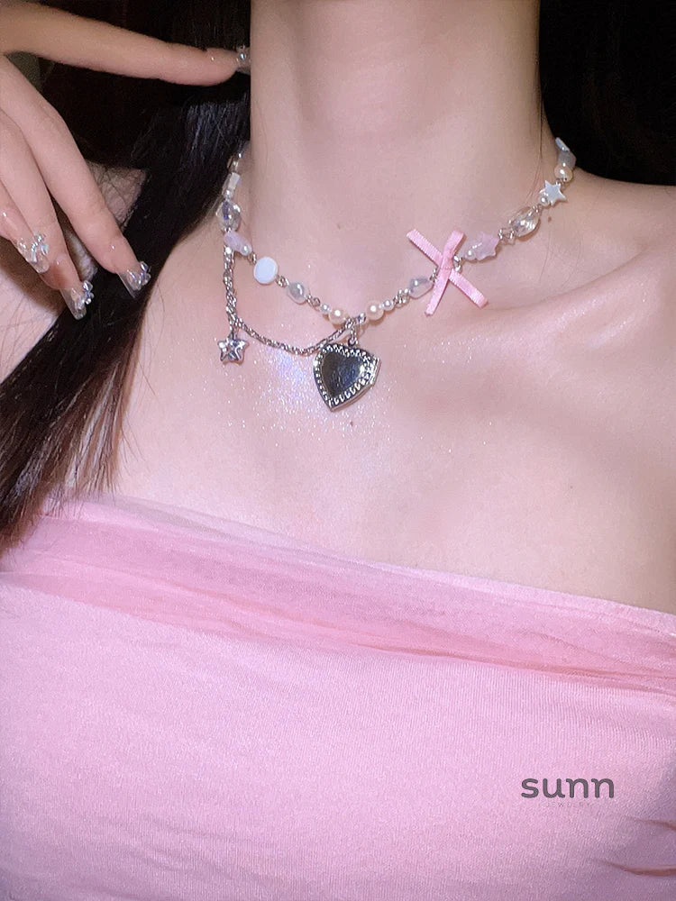 Lemon Y2K Layered Pearl Necklace