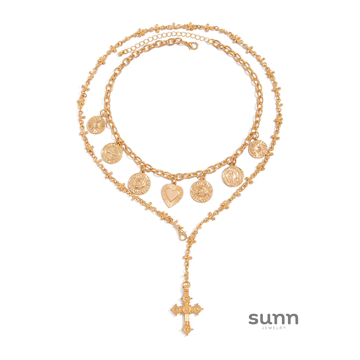 Leni Layered Cross Heart Necklace [0QSOI64I]