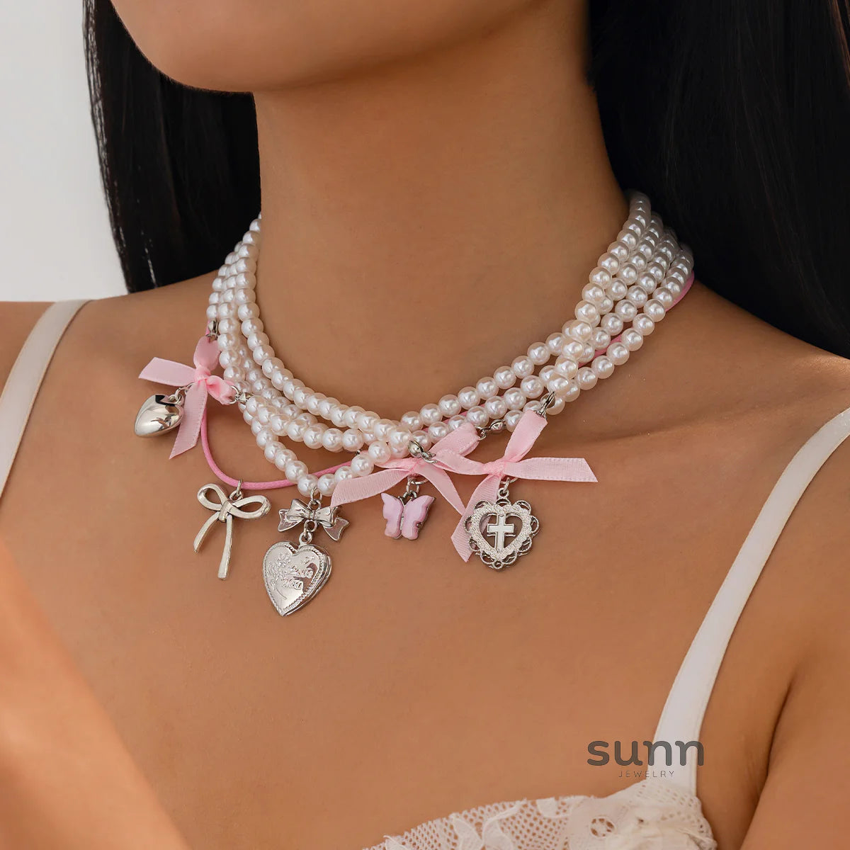 Lennix Pearl Charm Layered Necklace