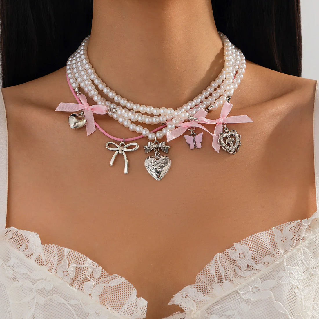 Lennix Pearl Charm Layered Necklace