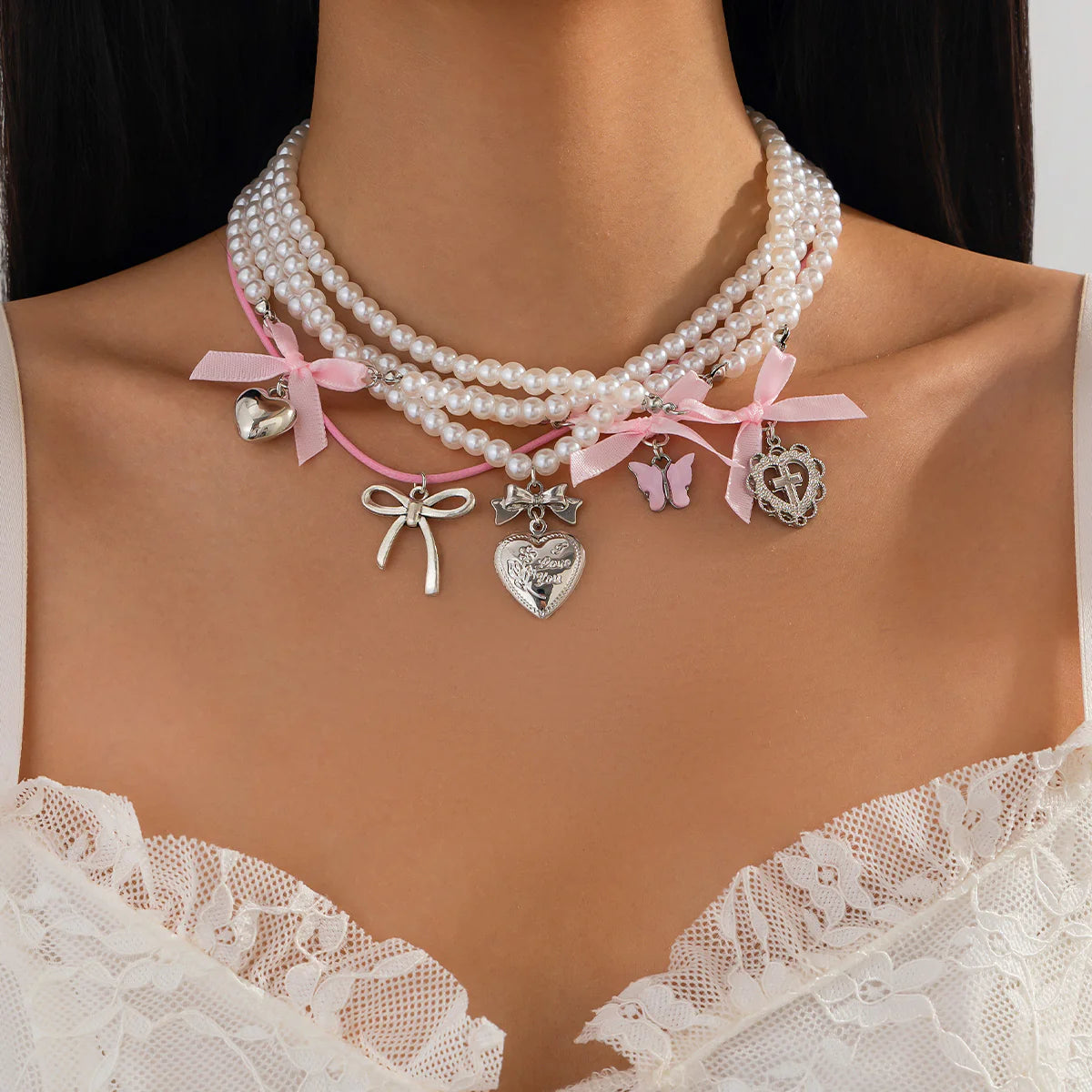Lennix Pearl Charm Layered Necklace