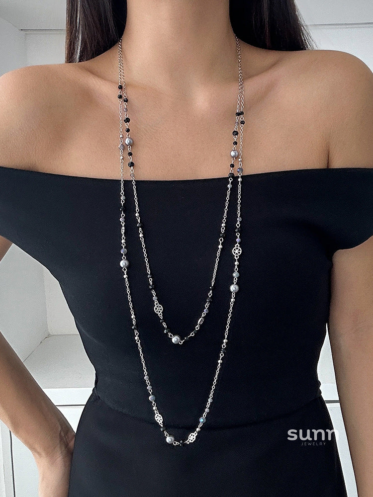 Lenore Layered Pearl Tassel Necklace [B85ME4BU]