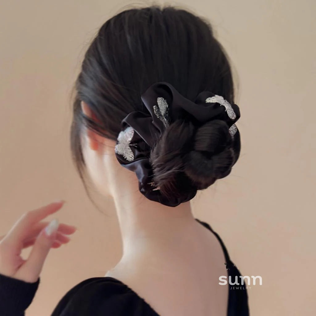 Letti Embroidered Satin Butterfly Scrunchie