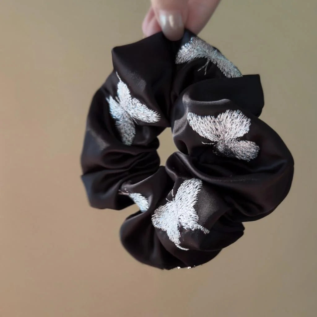 Letti Embroidered Satin Butterfly Scrunchie