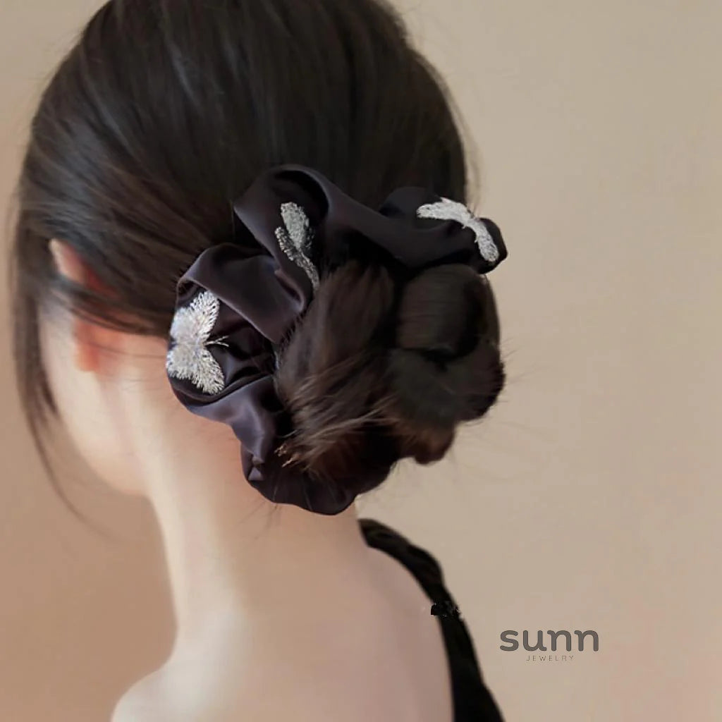 Letti Embroidered Satin Butterfly Scrunchie