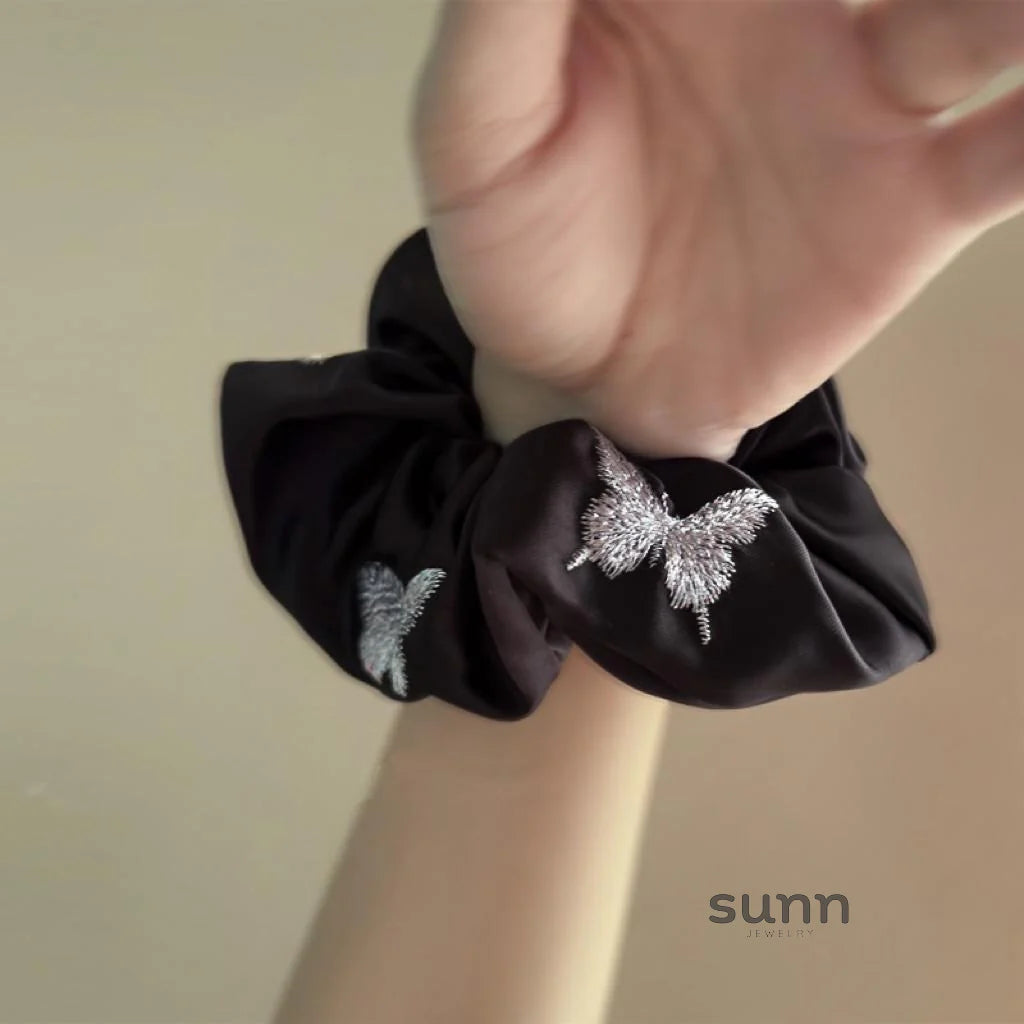Letti Embroidered Satin Butterfly Scrunchie