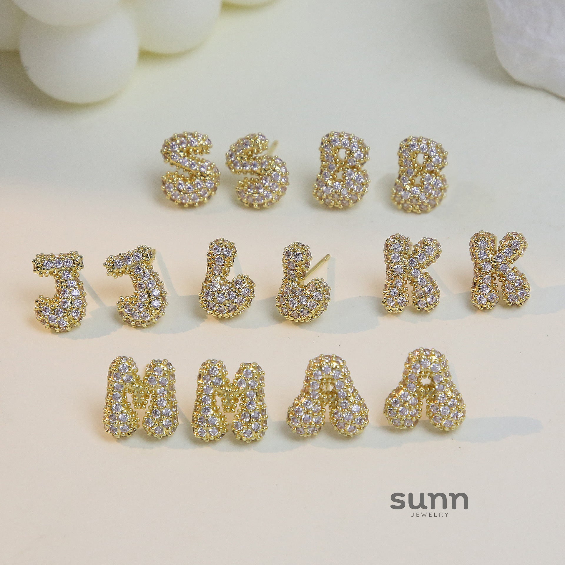 Lillyann Zircon Bubble Letter Earrings [4PKOJ1Y4]