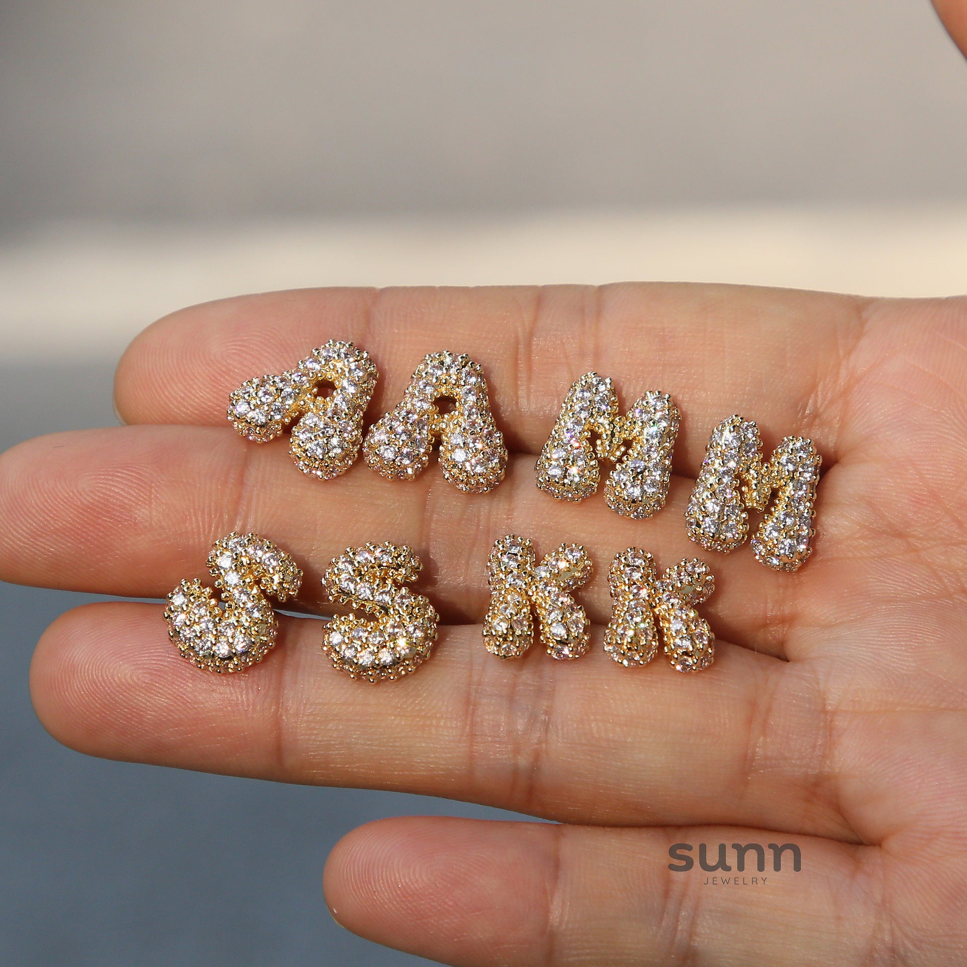 Lillyann Zircon Bubble Letter Earrings [IZNPG0KD]