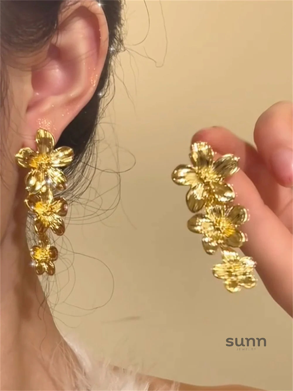 Lillyanna Gold Bloom Tassel Earrings