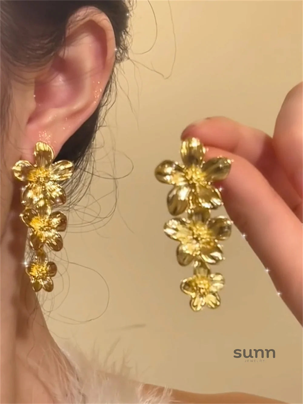 Lillyanna Gold Bloom Tassel Earrings