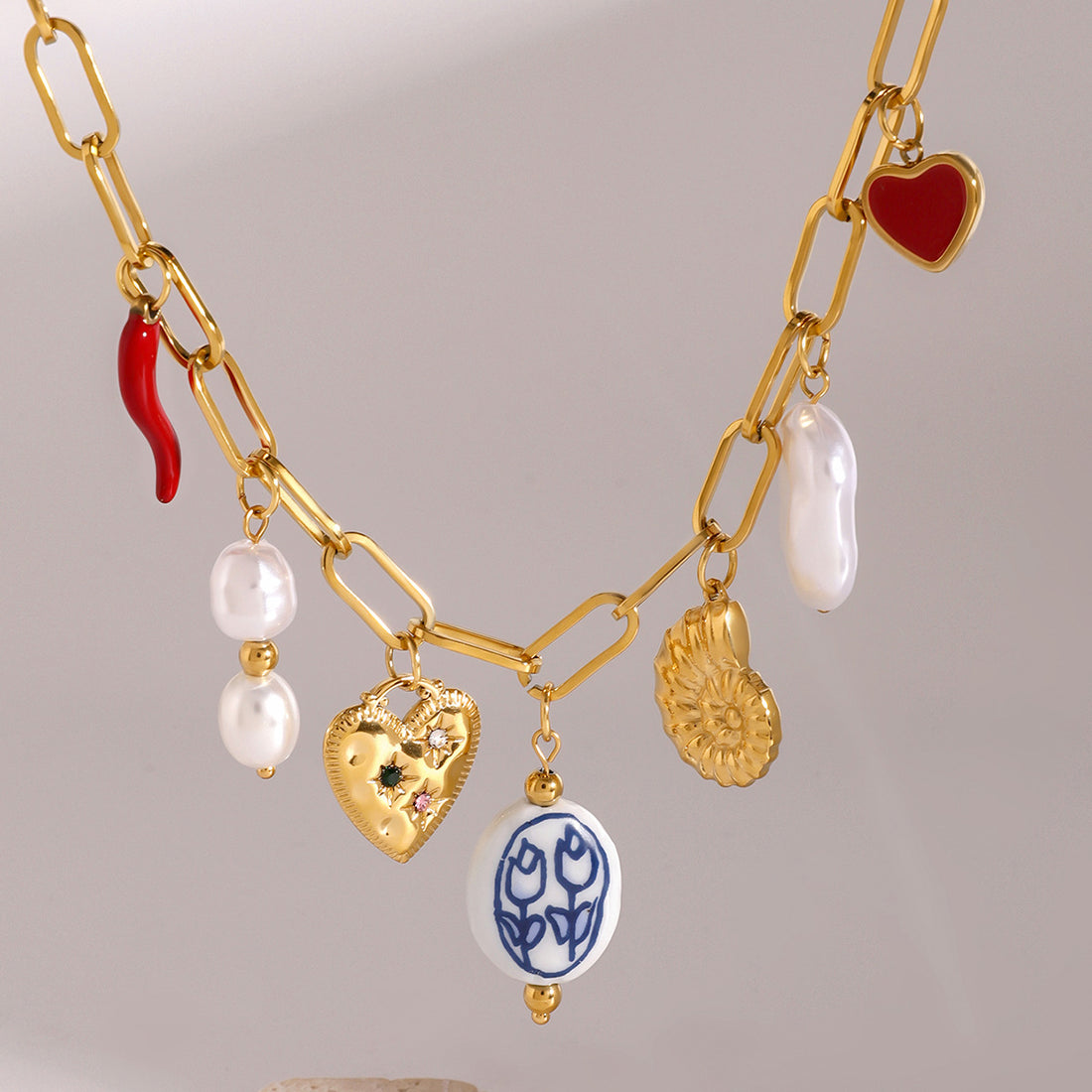 Lively Pearl Heart Necklace [WM22PP8C]