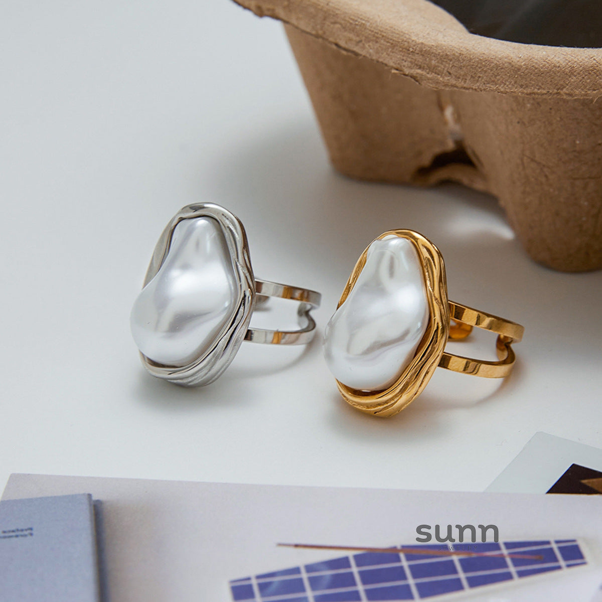 Liya Geometric Pearl Ring [IB68NGTX]
