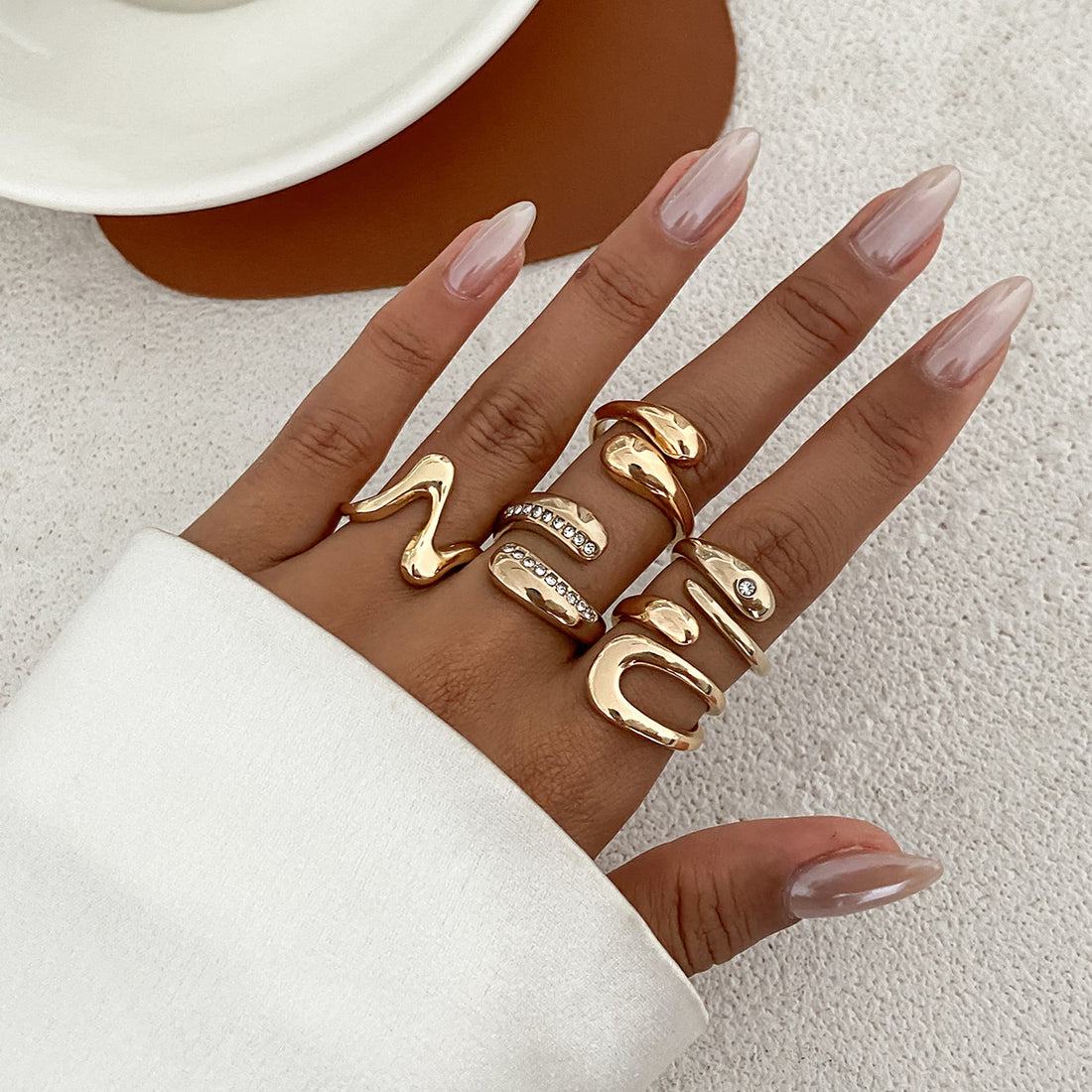 Logan Wave Diamante Ring Set [WBQA0WY5]