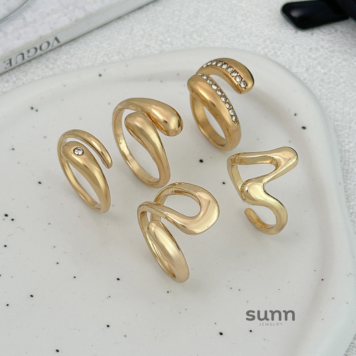Logan Wave Diamante Ring Set [W6XEMSGU]