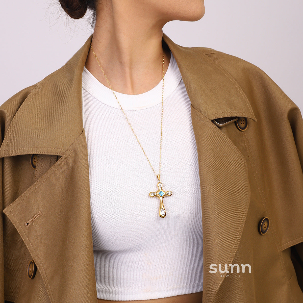 Logan Zircon Cross Necklace [DKFWHAVS]