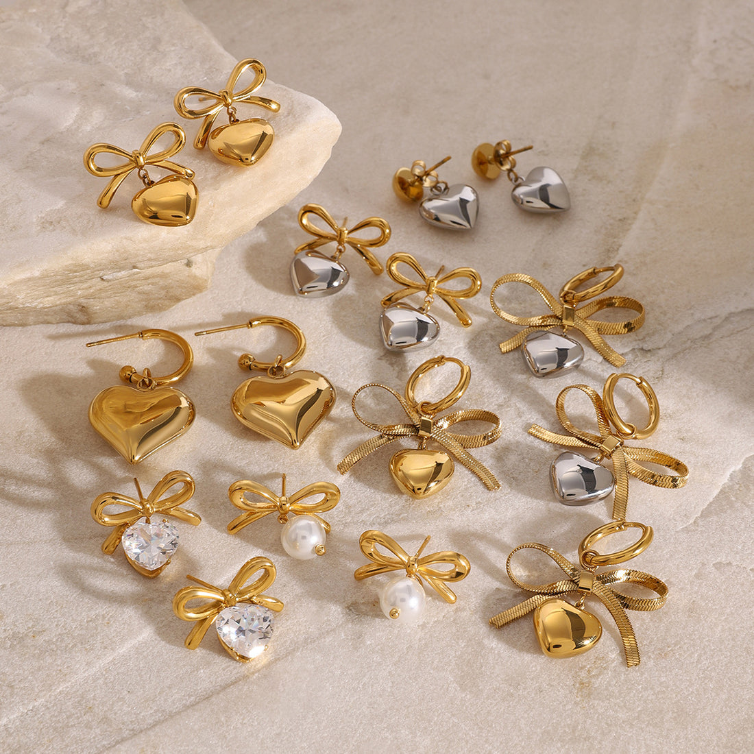 Loreal Delicate Bow Heart Earrings [TFVMLO7D]