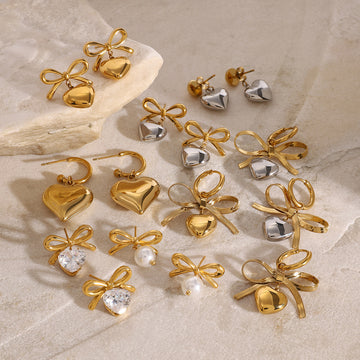 Loreal Delicate Bow Heart Earrings [TFVMLO7D]