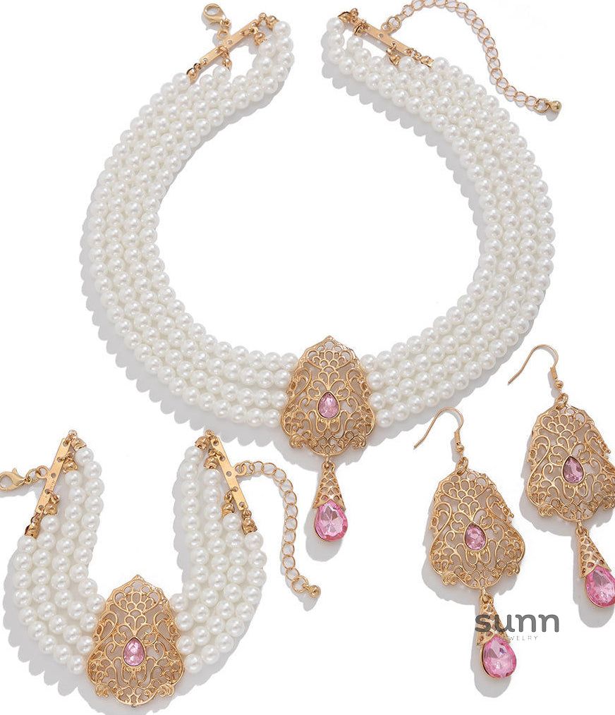 Lou Pearl Floral Collar Necklace [3C7NRM2K]