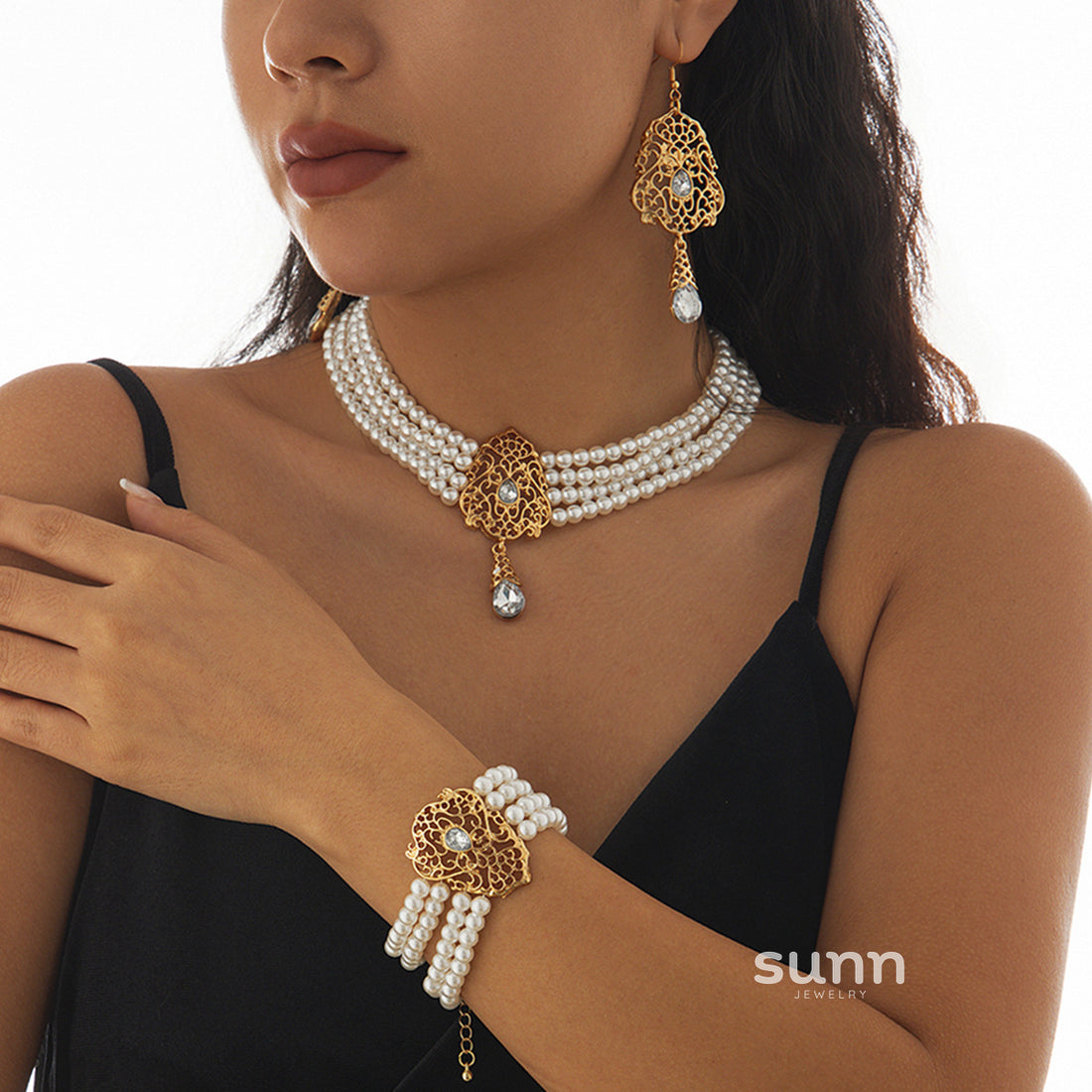 Lou Pearl Floral Collar Necklace [SPZZ9IWG]