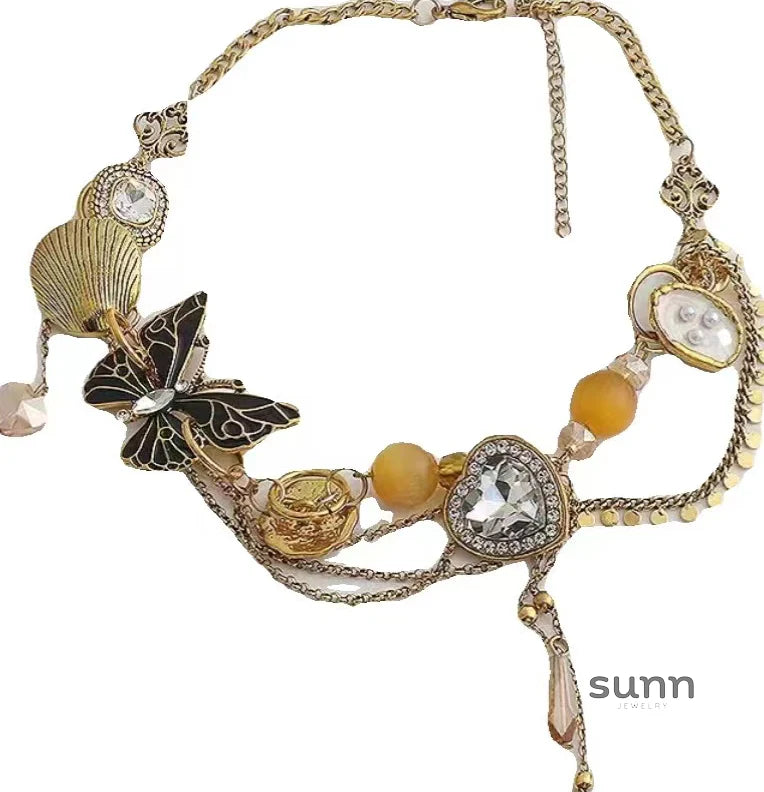 Louella Black Butterfly Tassel Necklace