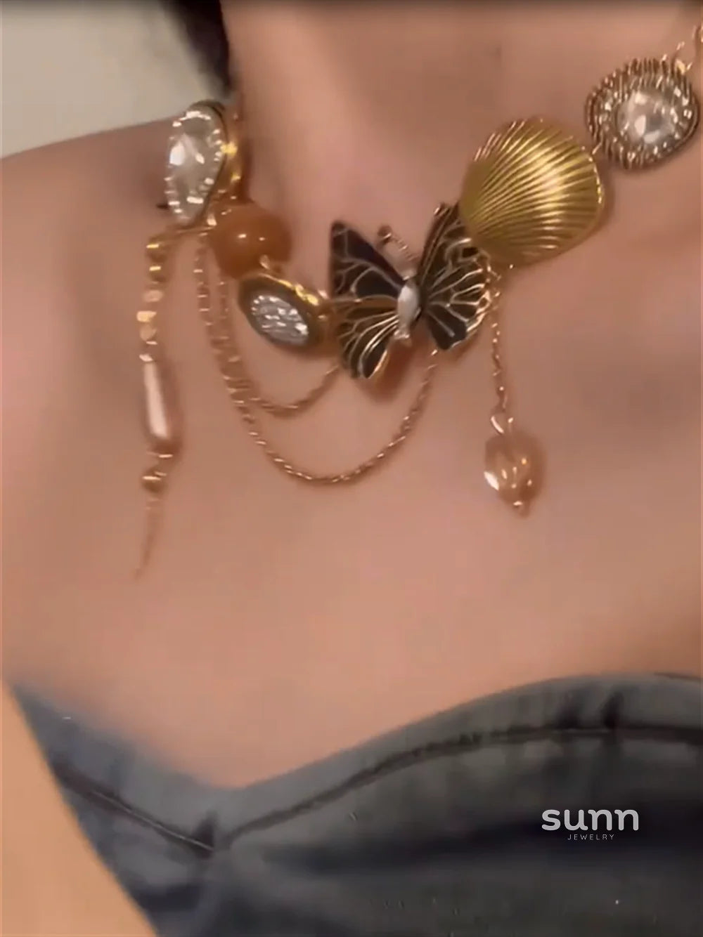 Louella Black Butterfly Tassel Necklace
