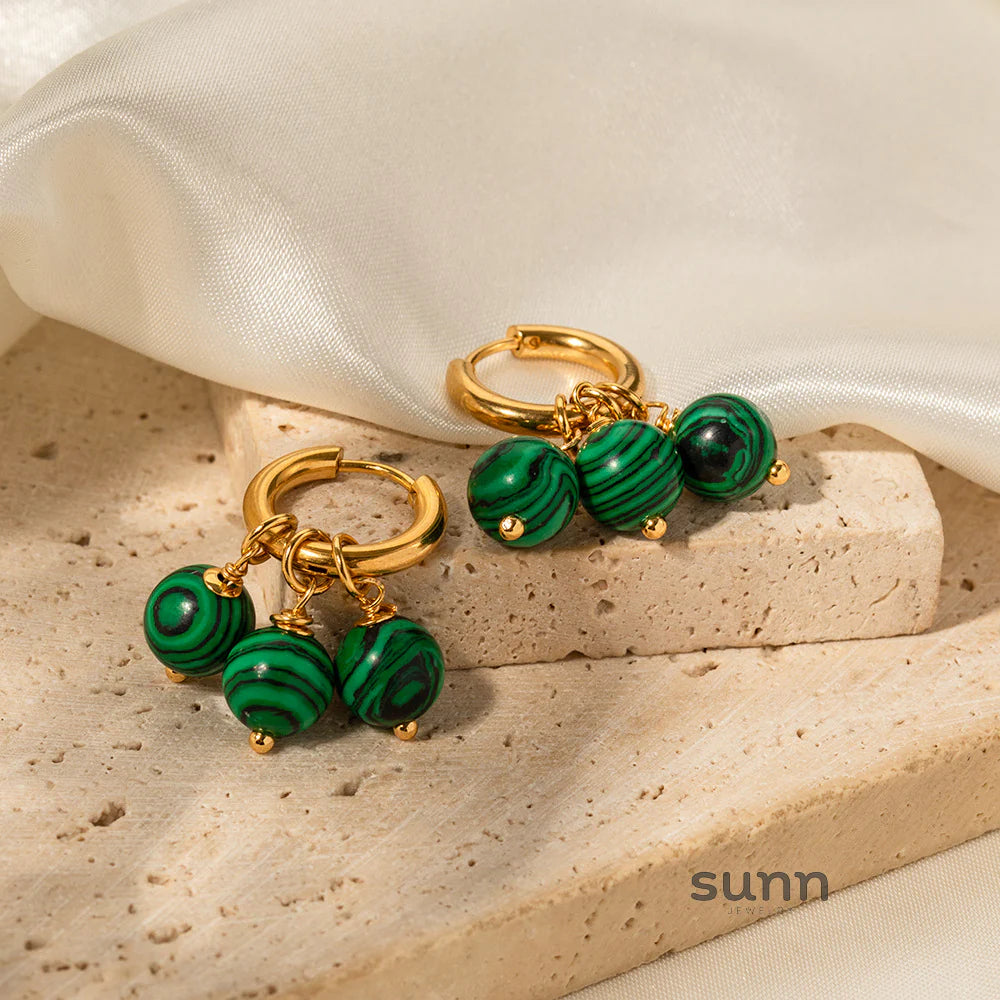 Lucia Malachite Tassel Hoop Earrings