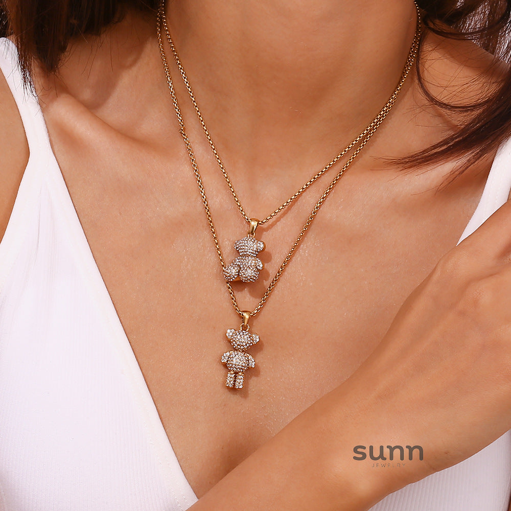 Lucienne Pave Bear Pearl Necklace [ZGVI8P1N]