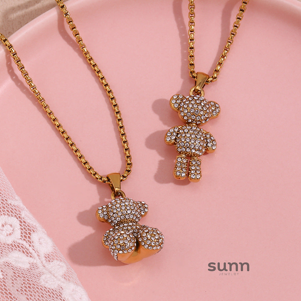 Lucienne Pave Bear Pearl Necklace [486YEC81]