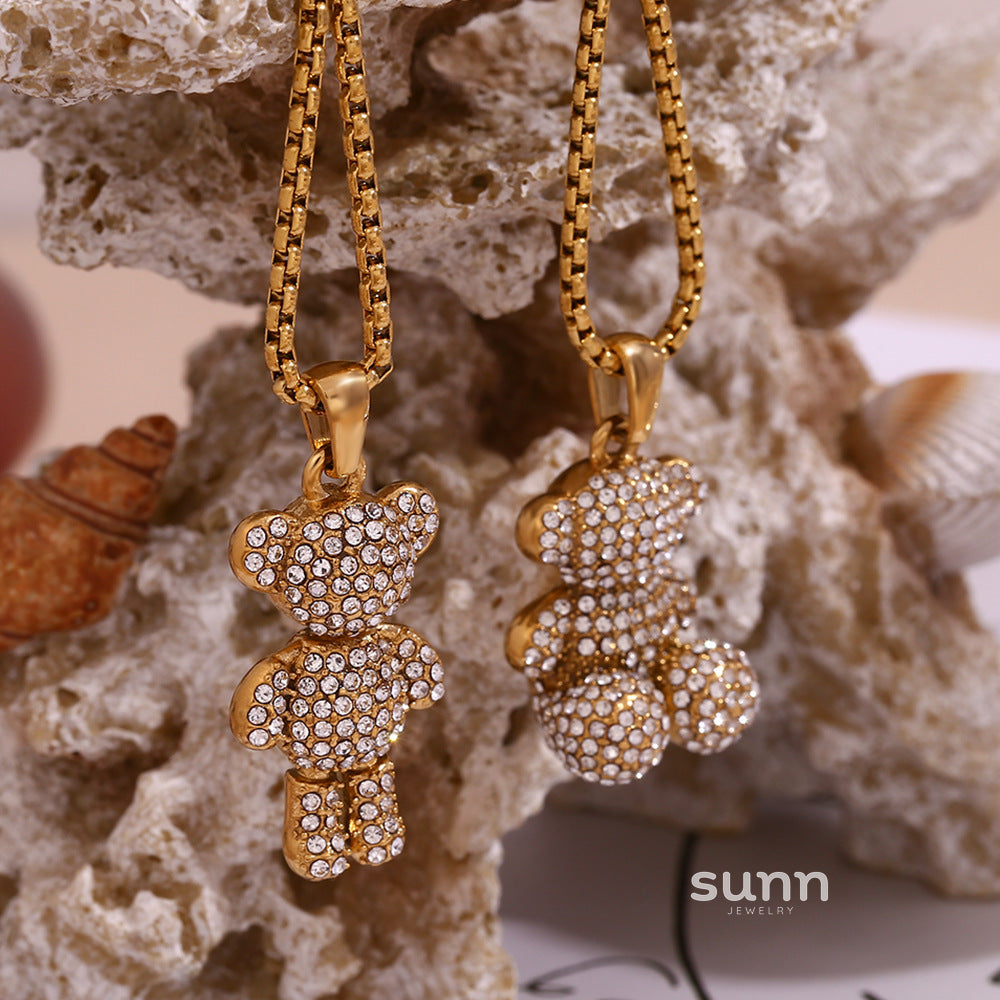 Lucienne Pave Bear Pearl Necklace [YX08RMQL]