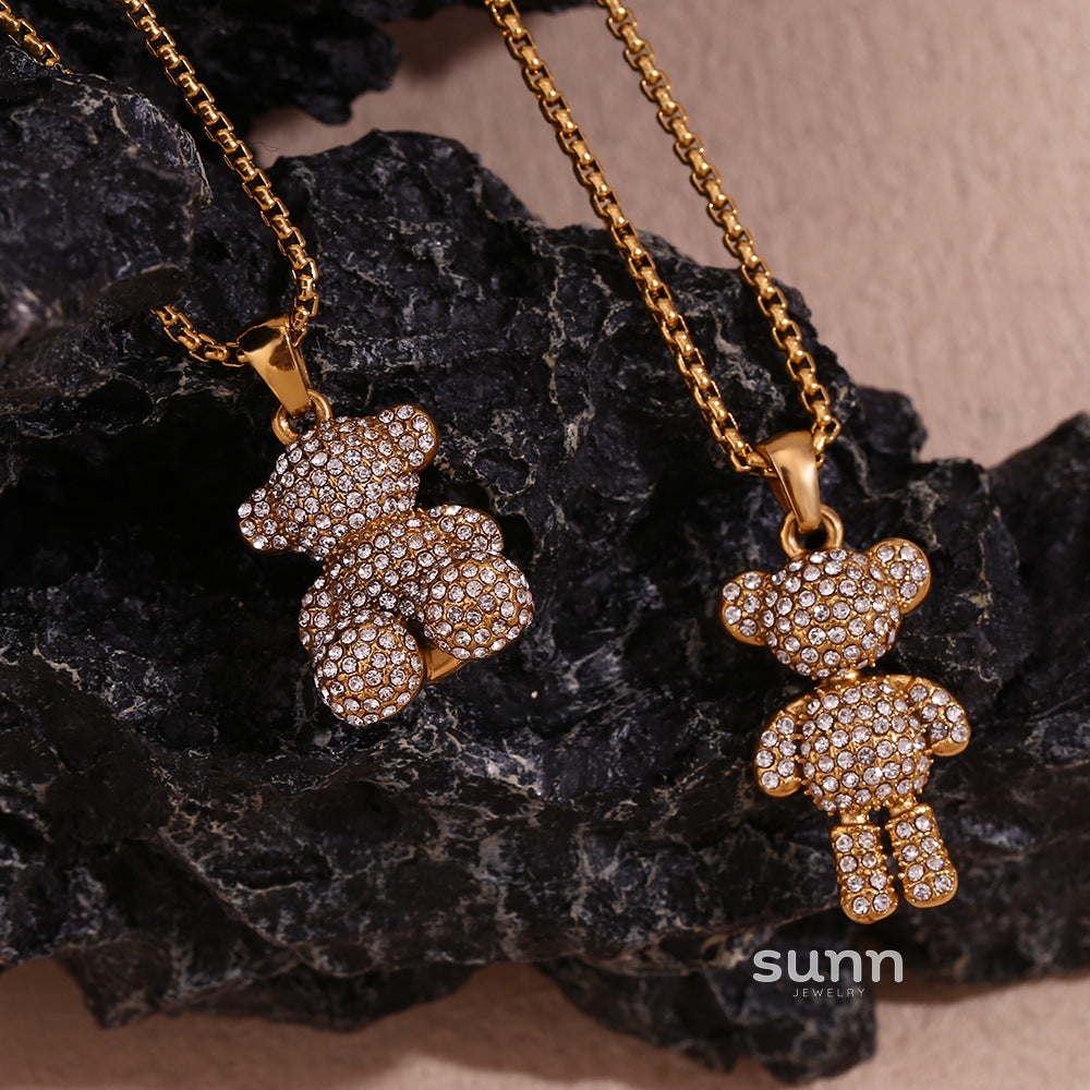 Lucienne Pave Bear Pearl Necklace [T9CWMULF]