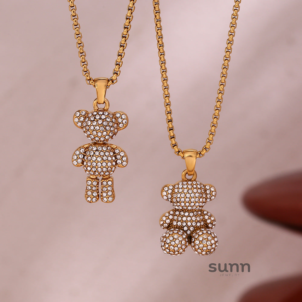 Lucienne Pave Bear Pearl Necklace [W7TD08DJ]