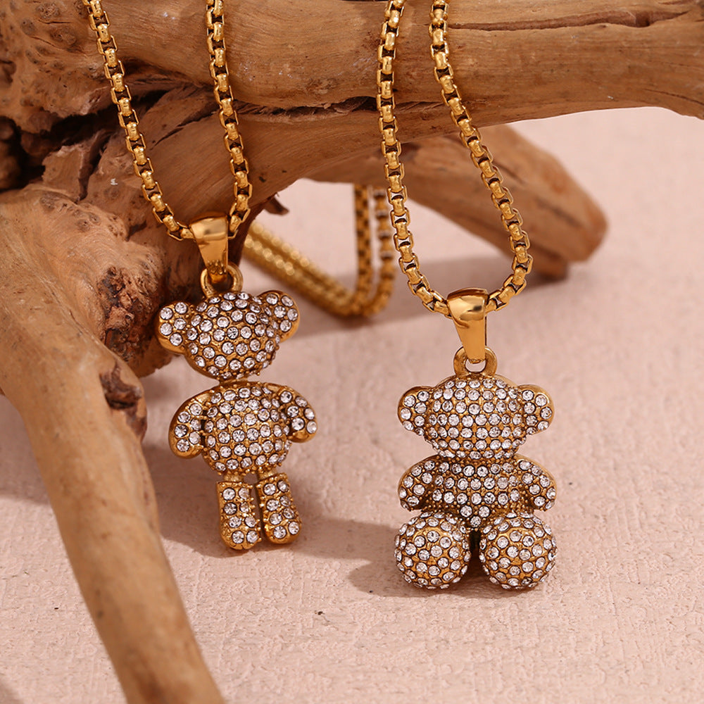 Lucienne Pave Bear Pearl Necklace [W7TD08DJ]