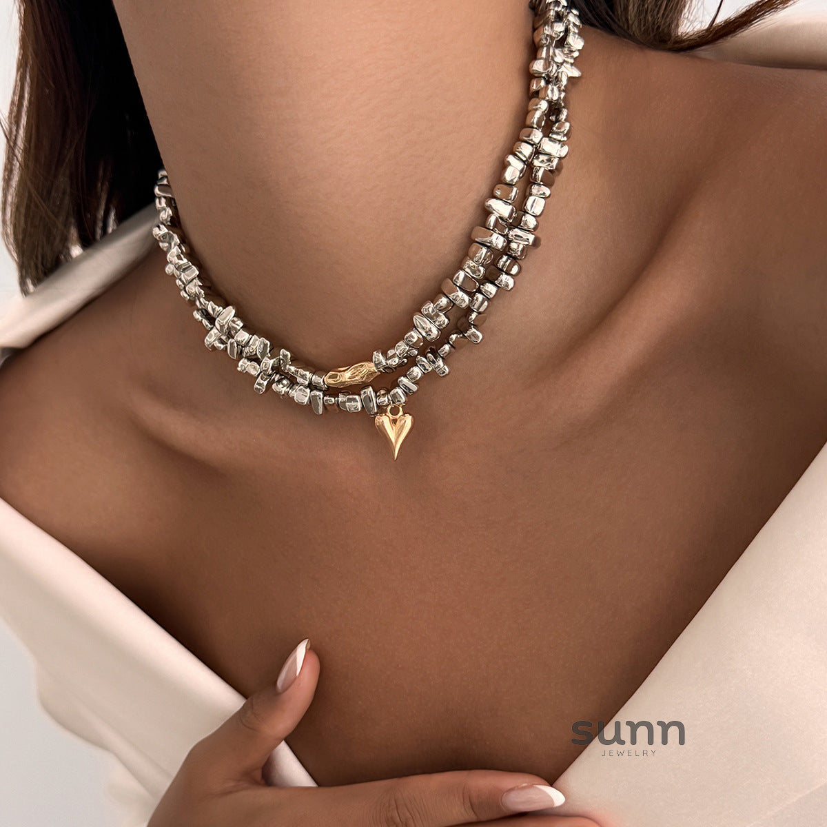Lujain Layered Shattered Heart Necklace [BJ6N989L]