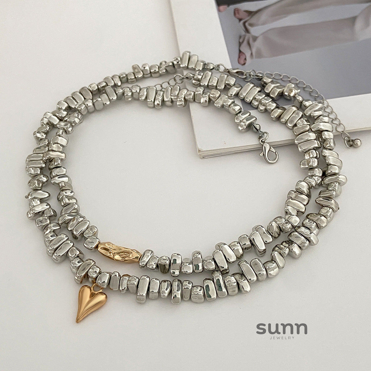 Lujain Layered Shattered Heart Necklace [NNBP6BLR]