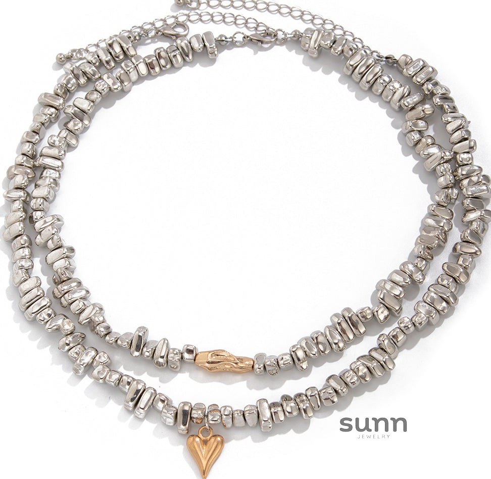 Lujain Layered Shattered Heart Necklace [Y9BEINJY]