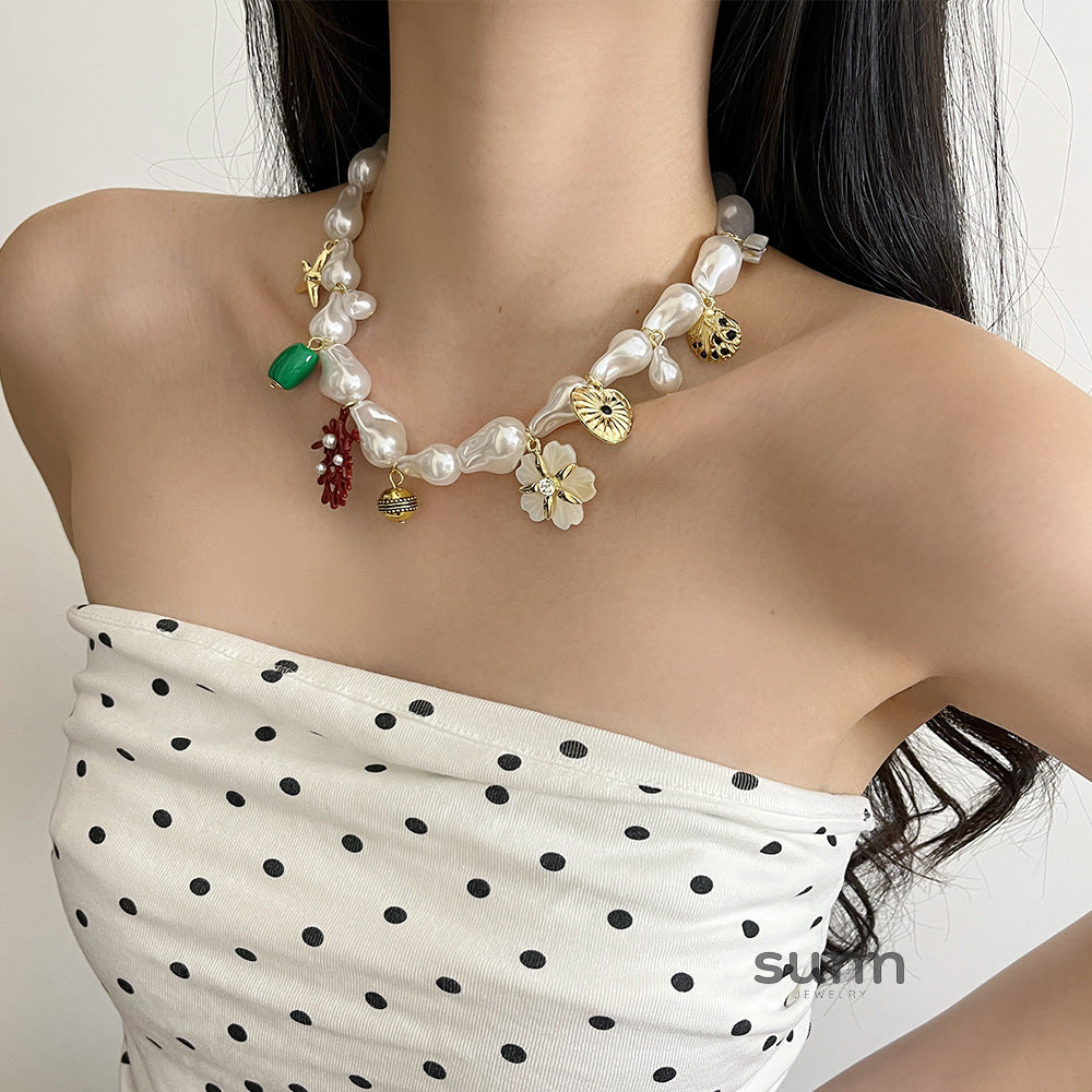 Lundyn Coral Pearl Necklace [291P8P56]