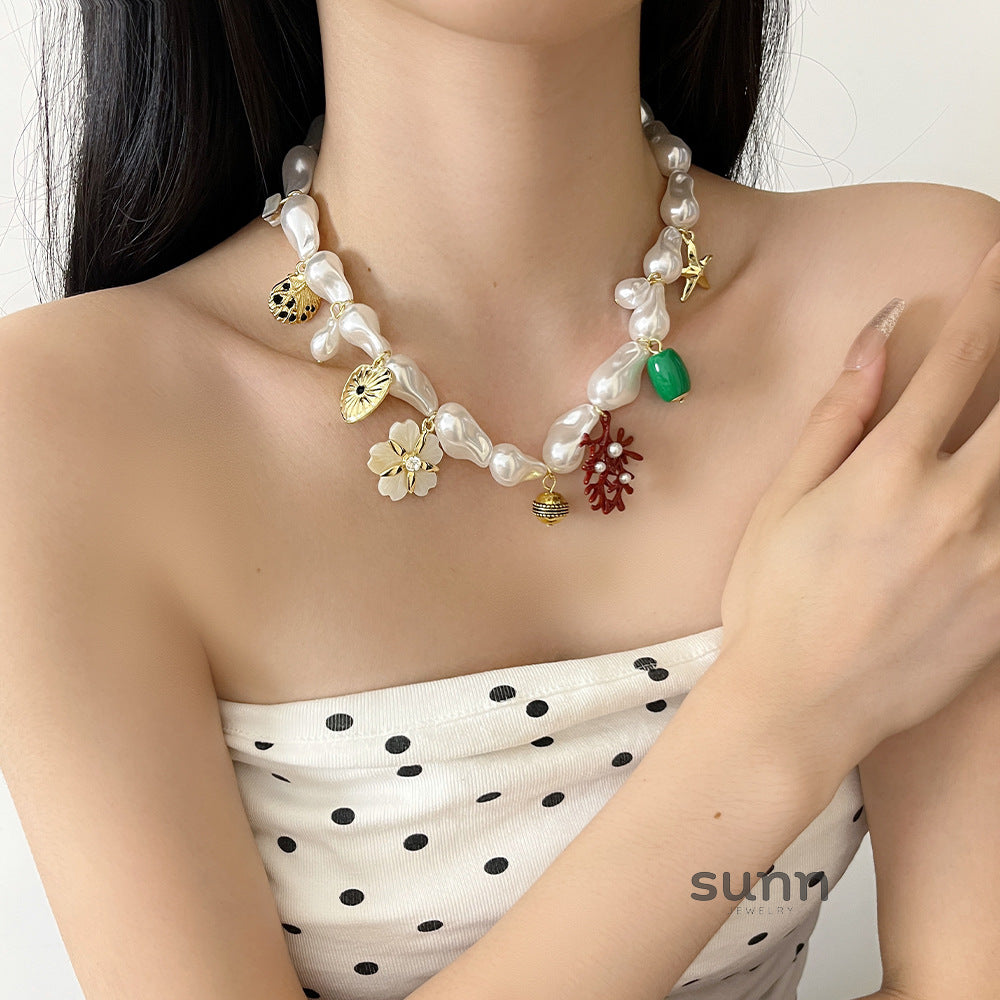 Lundyn Coral Pearl Necklace [BZZU282A]