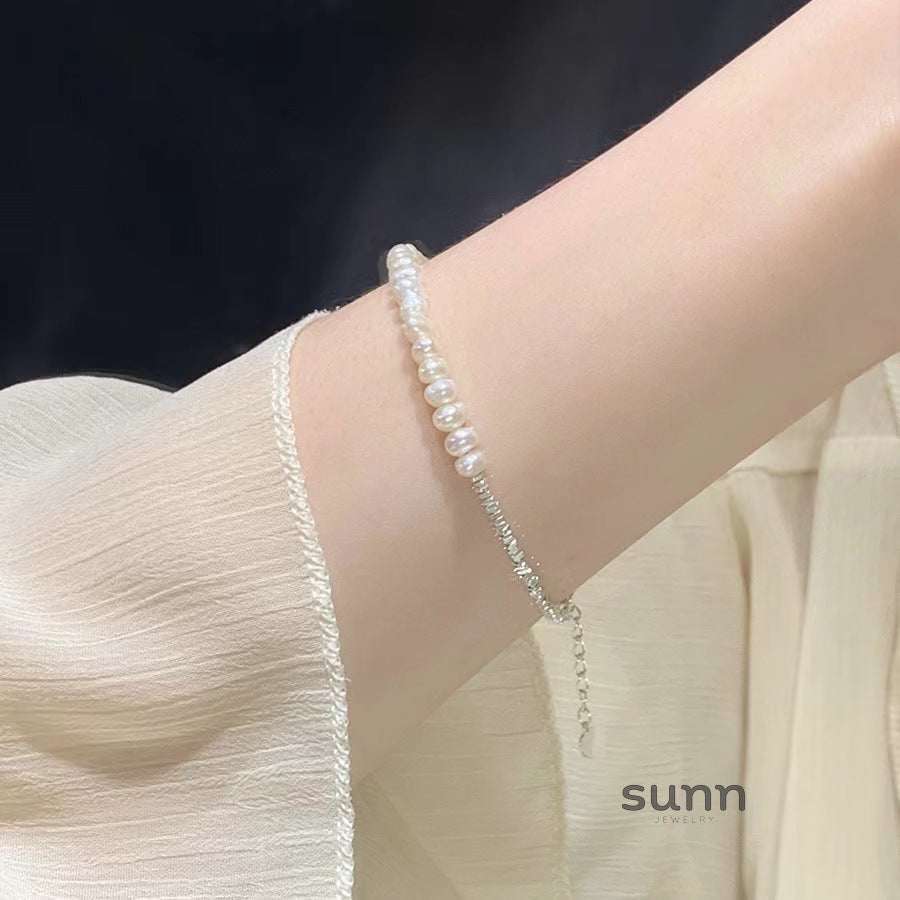Lylah Broken Silver Pearl Bracelet [9TDHFH88]