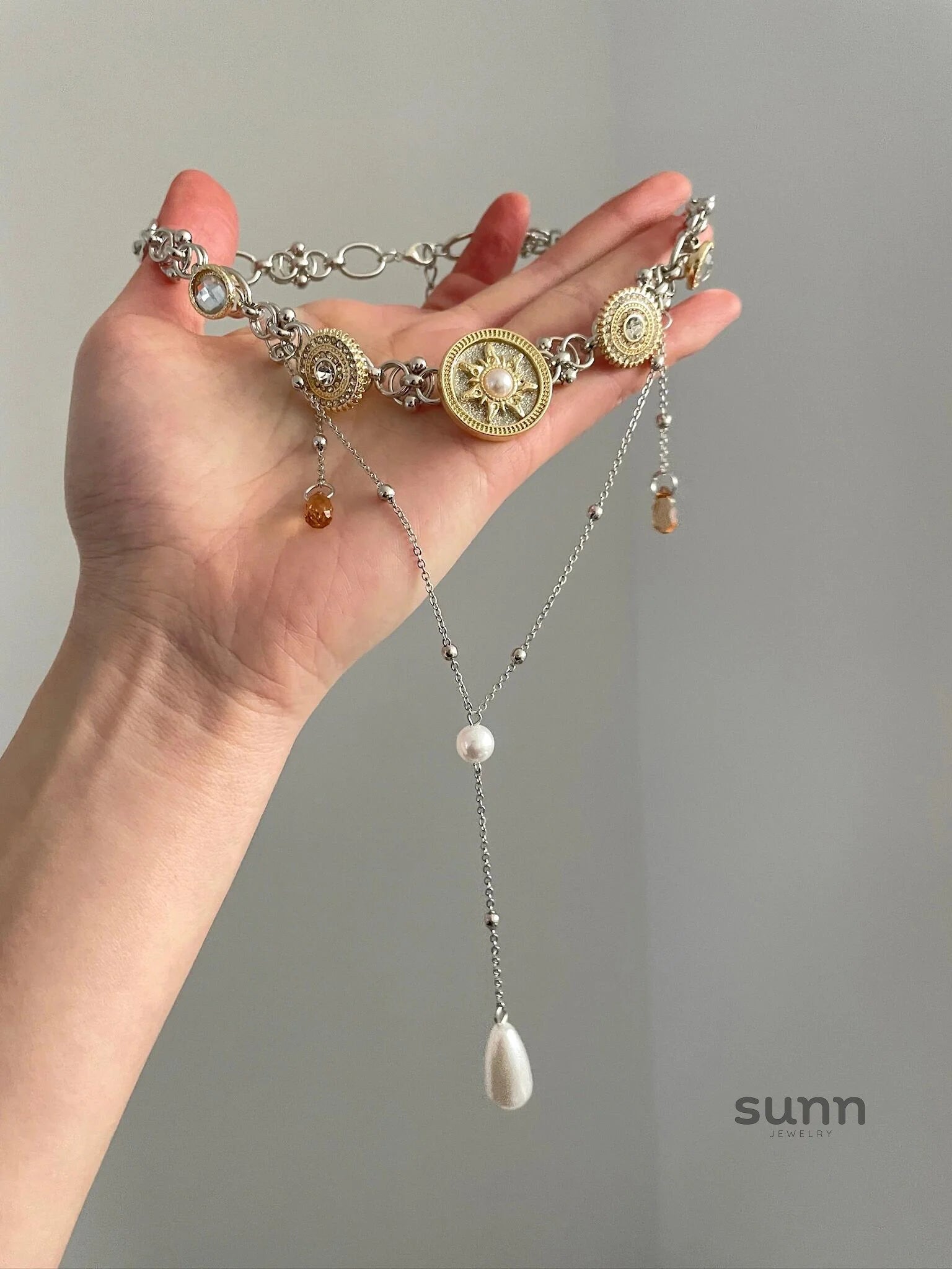 Lylah Dainty Star Pearl Necklace