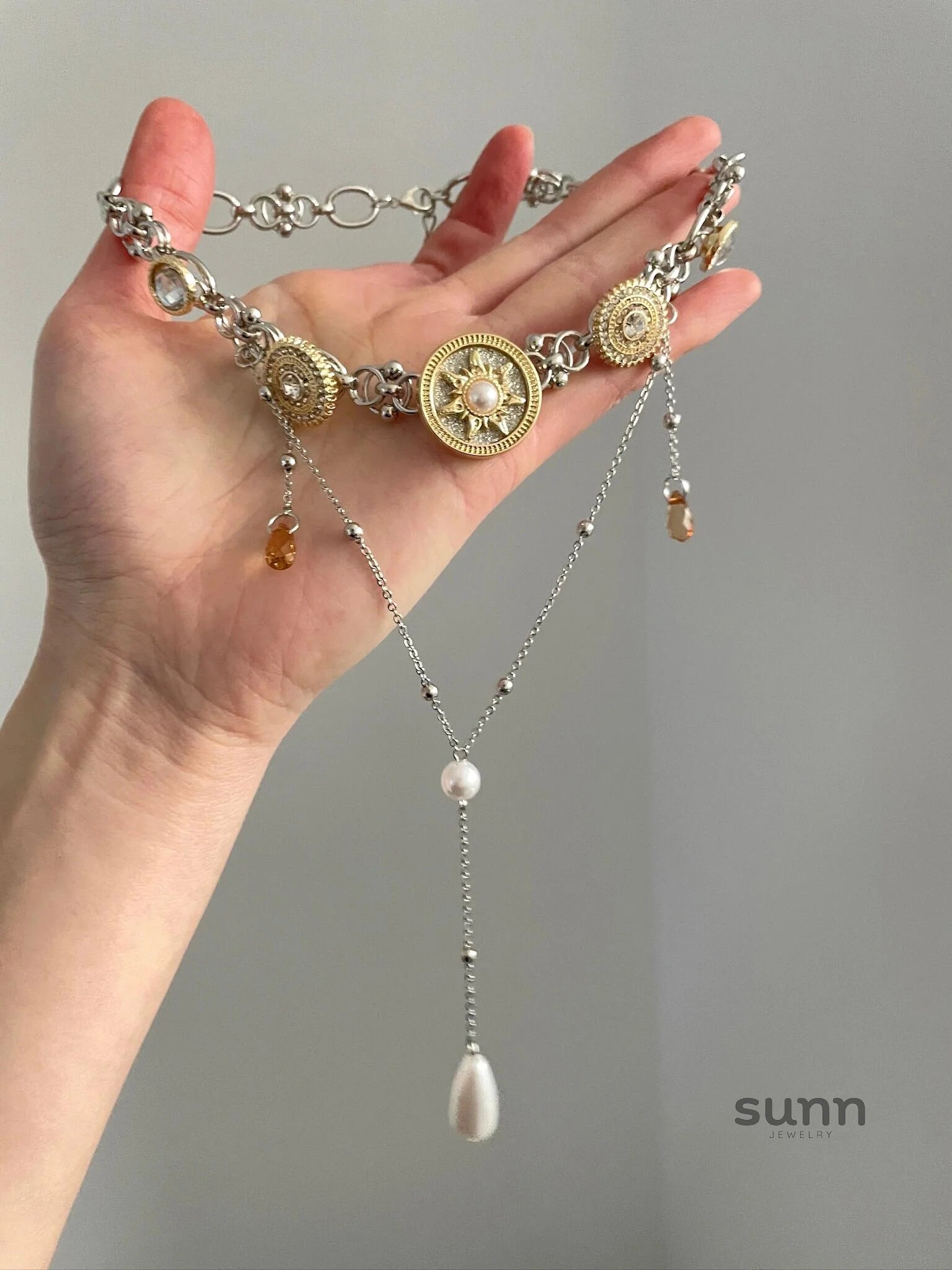 Lylah Dainty Star Pearl Necklace
