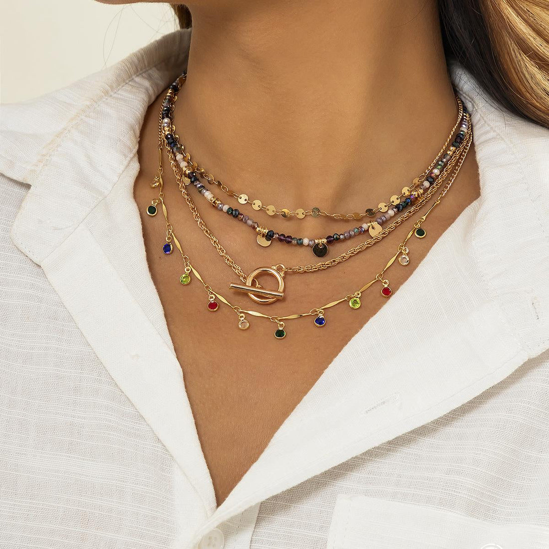Lyliana Rhinestone Layered Necklace