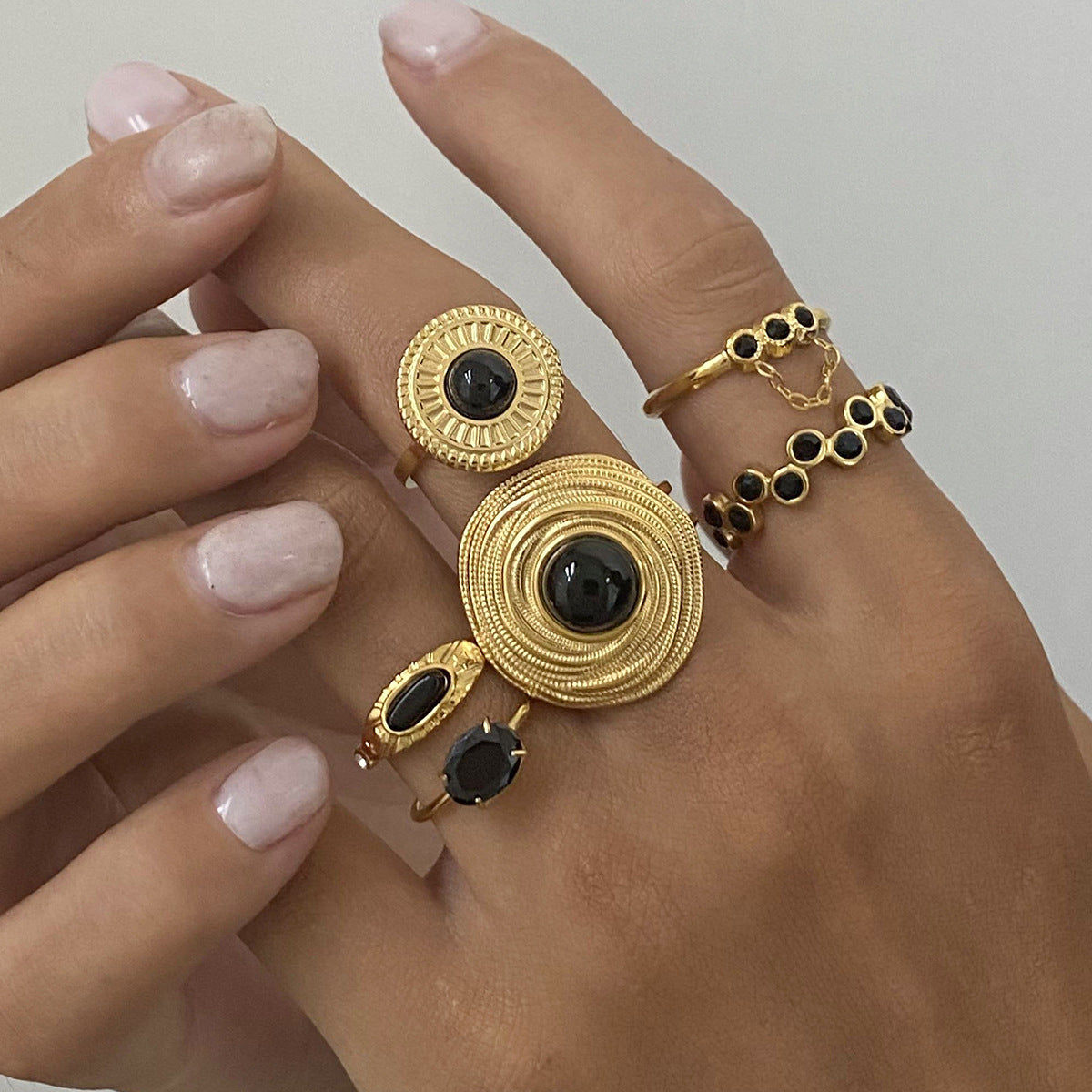 Mackayla Black Agate Ring Set [O1Q3CRQX]