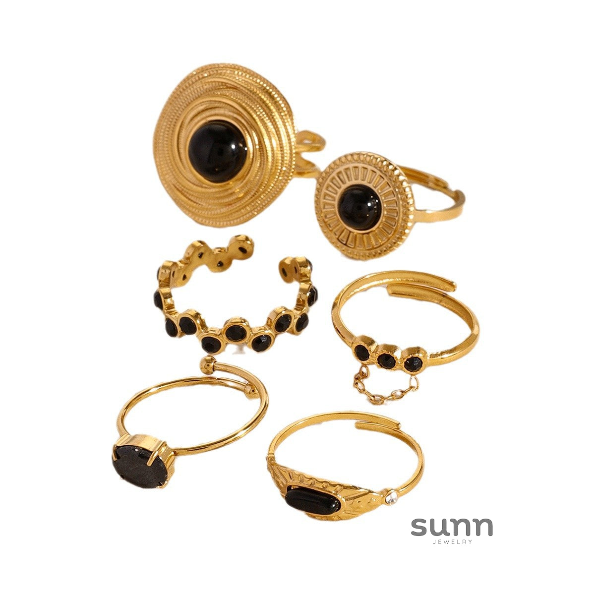 Mackayla Black Agate Ring Set [ZFLWB0E1]