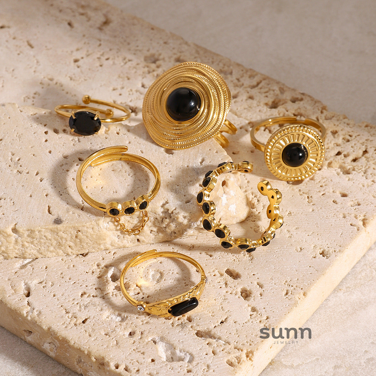 Mackayla Black Agate Ring Set [NHBWNA3H]