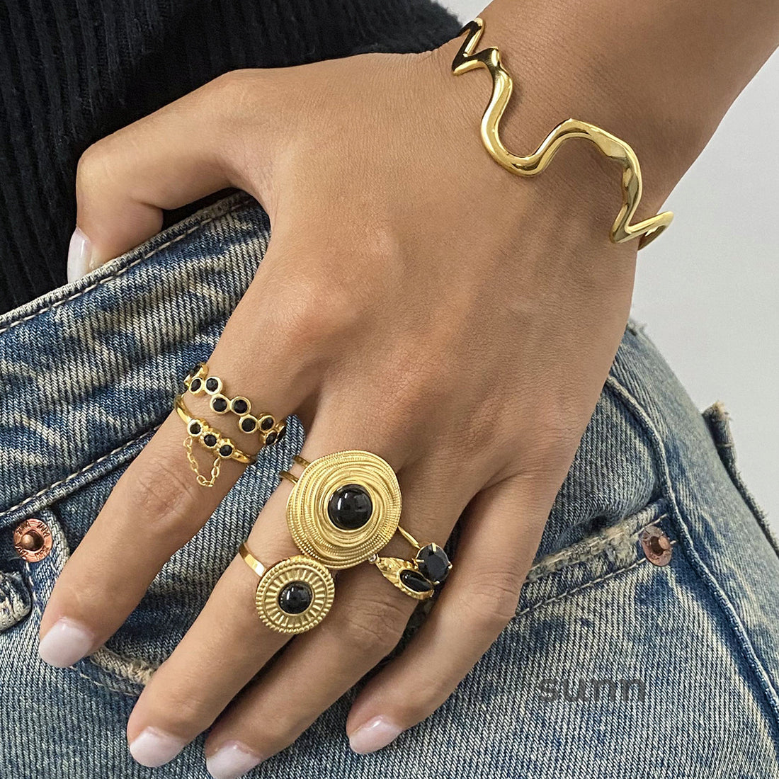 Mackayla Black Agate Ring Set [O1Q3CRQX]