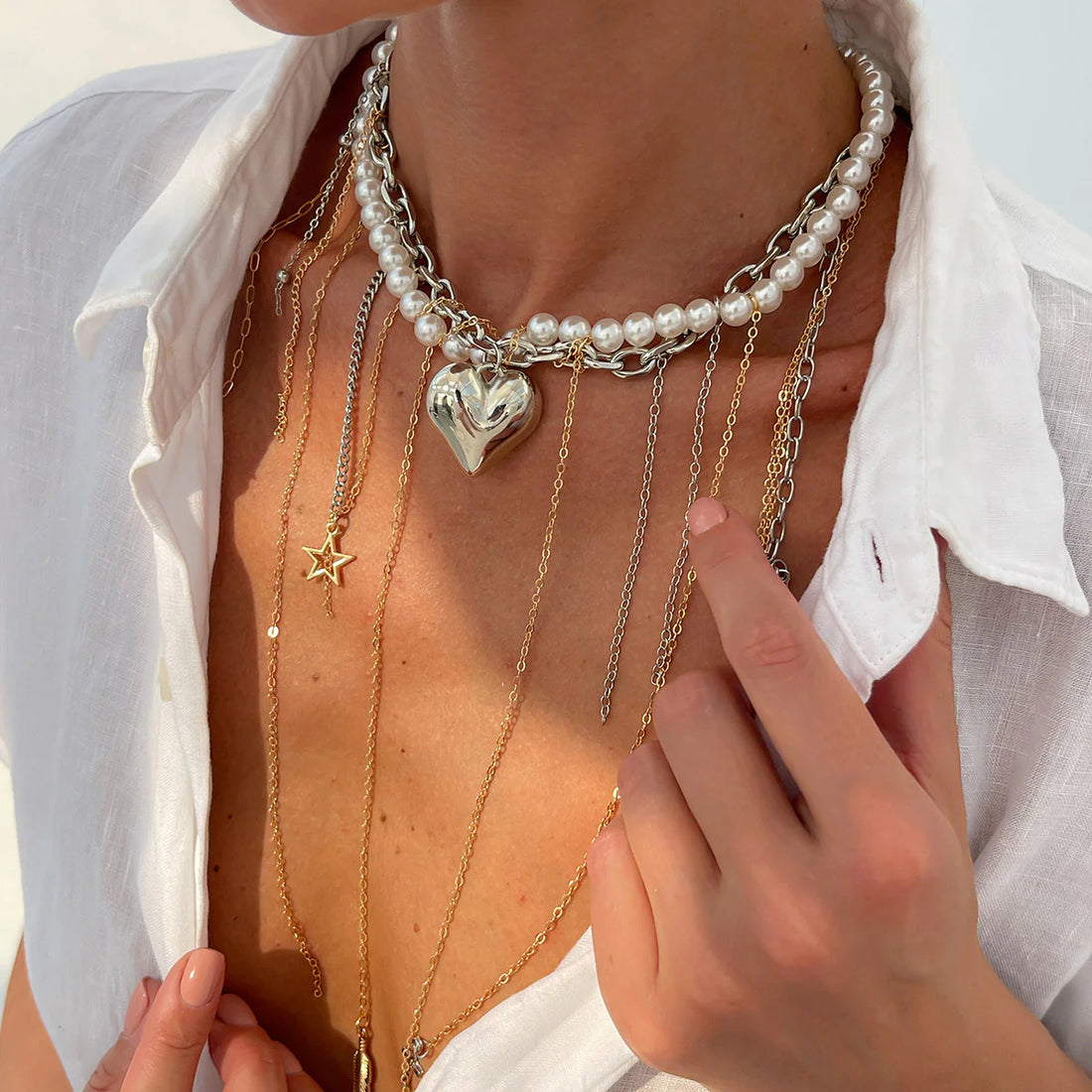 Maelie Layered Heart Charm Necklace